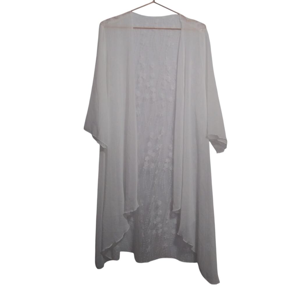 White Bridal Chic Elegant White Sheer Embroidered Kimono Cover Up Size OS